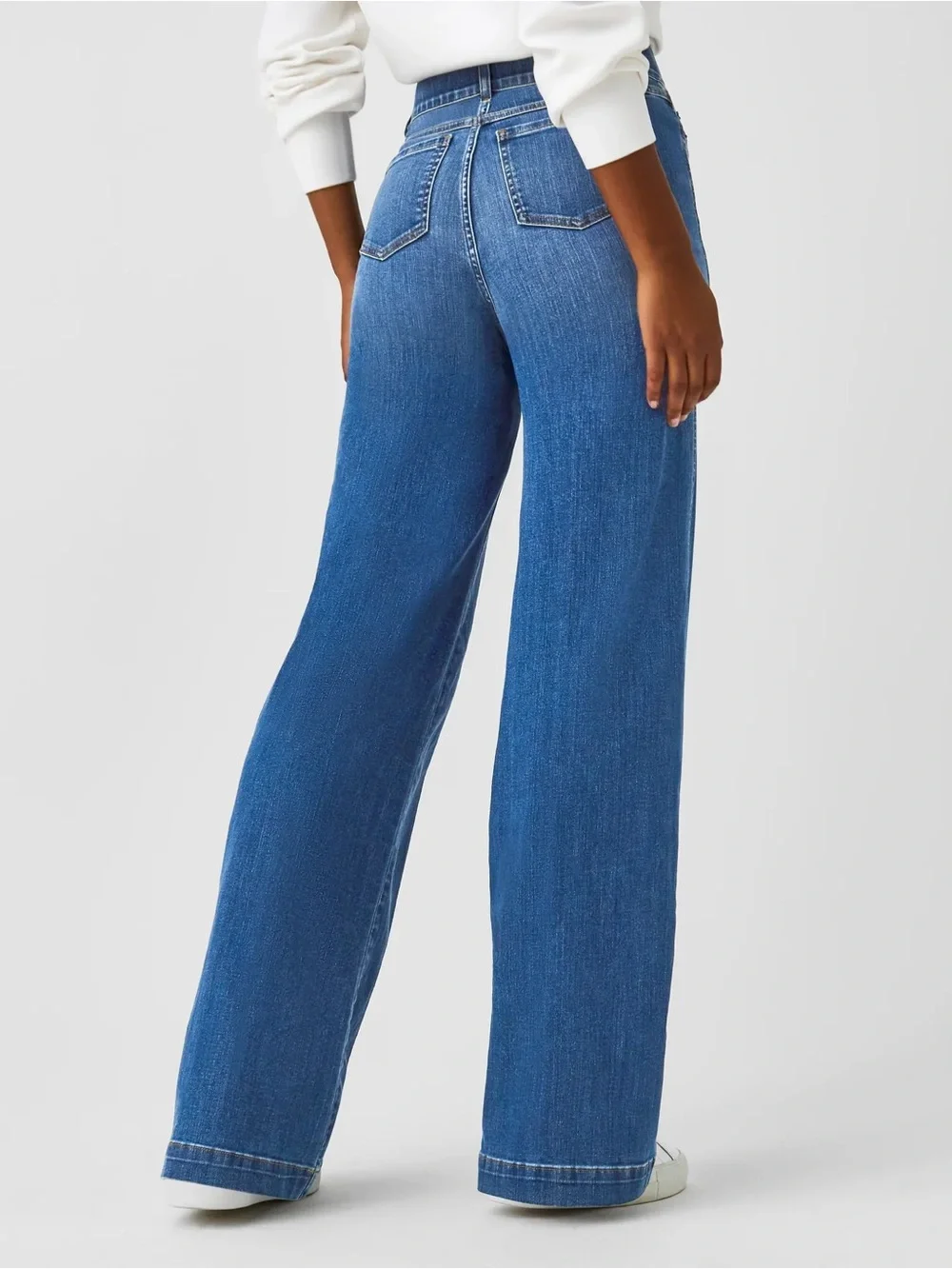 SPANX Petite Wide Leg Jeans Medium Wash High Rise Pull On Pants M - Picture 10 of 10